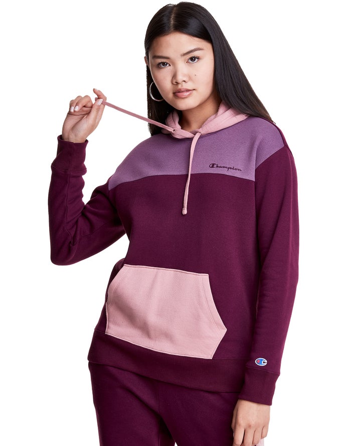 Champion Colorblock Fleece Kadın Kapşonlu Sweatshirt Koyu Mor ( TJMIFE813 )